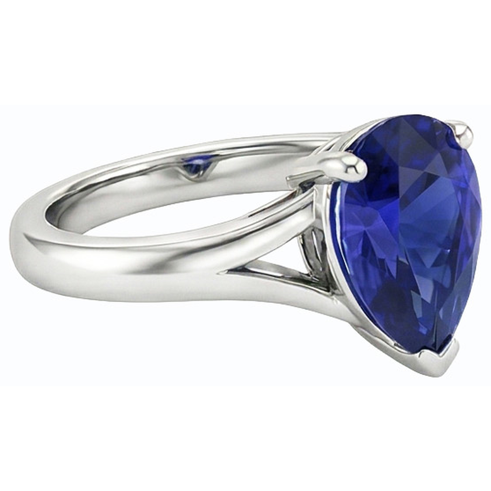 Natural Real ( Not Lab Grown )  Ladies Jewelry Solitaire Pear Cut Ceylon Sapphire Ring 2 Carats
