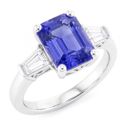 Natural Real ( Not Lab Grown )  Ladies Jewelry Three Stone Emerald Blue Sapphire Ring 2.50 Carats