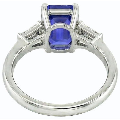Natural Real ( Not Lab Grown )  Ladies Jewelry Three Stone Emerald Blue Sapphire Ring 2.50 Carats