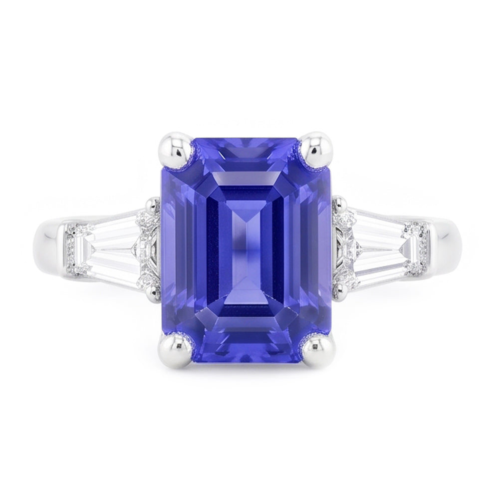 Natural Real ( Not Lab Grown )  Ladies Jewelry Three Stone Emerald Blue Sapphire Ring 2.50 Carats