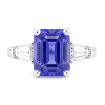 Natural Real ( Not Lab Grown )  Ladies Jewelry Three Stone Emerald Blue Sapphire Ring 2.50 Carats