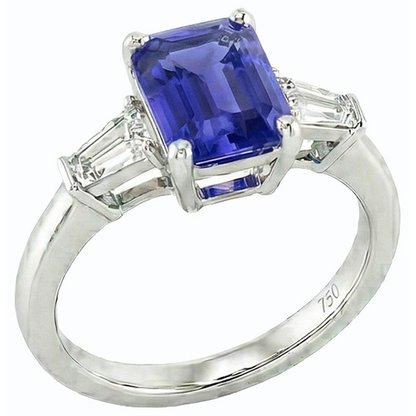 Natural Real ( Not Lab Grown )  Ladies Jewelry Three Stone Emerald Blue Sapphire Ring 2.50 Carats