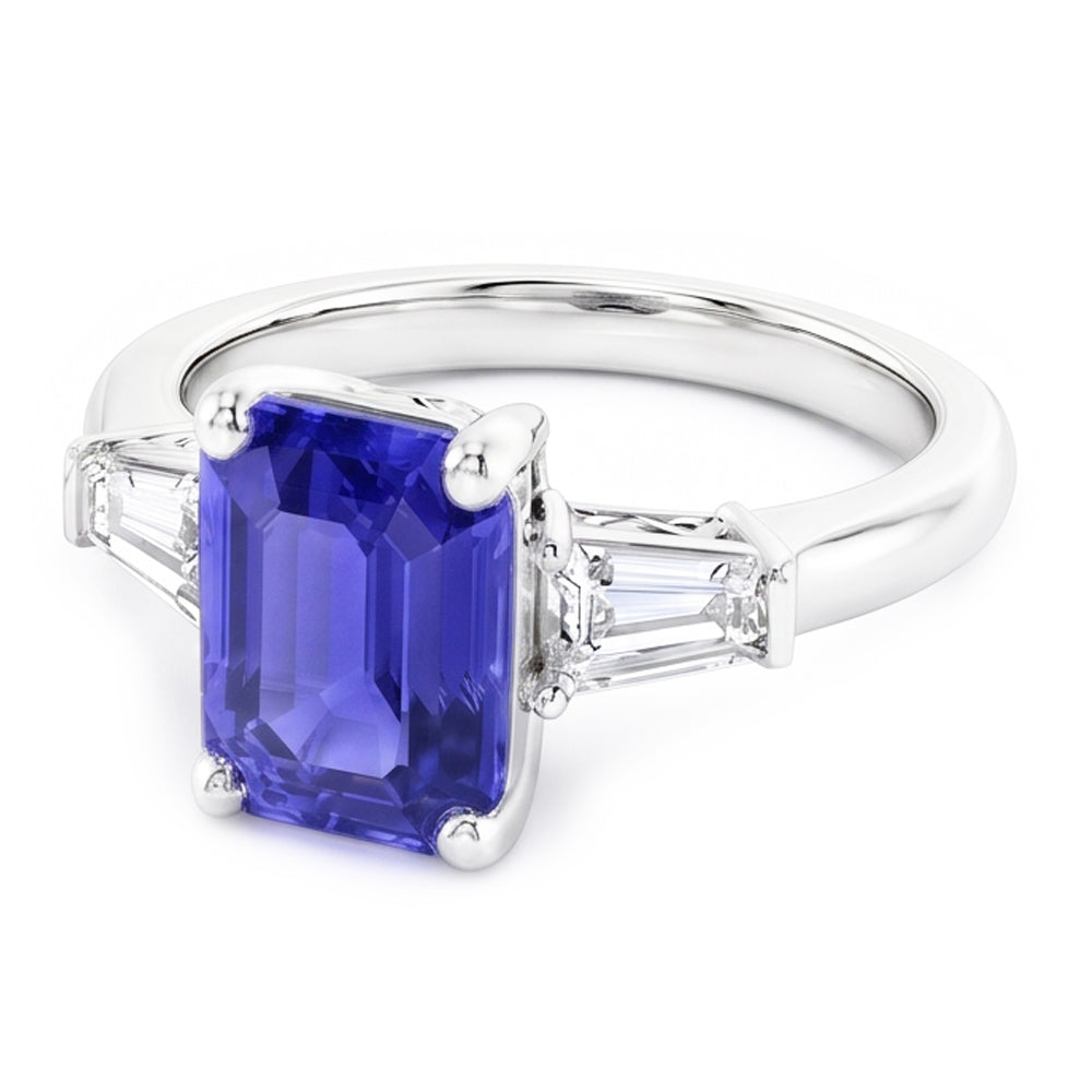 Natural Real ( Not Lab Grown )  Ladies Jewelry Three Stone Emerald Blue Sapphire Ring 2.50 Carats