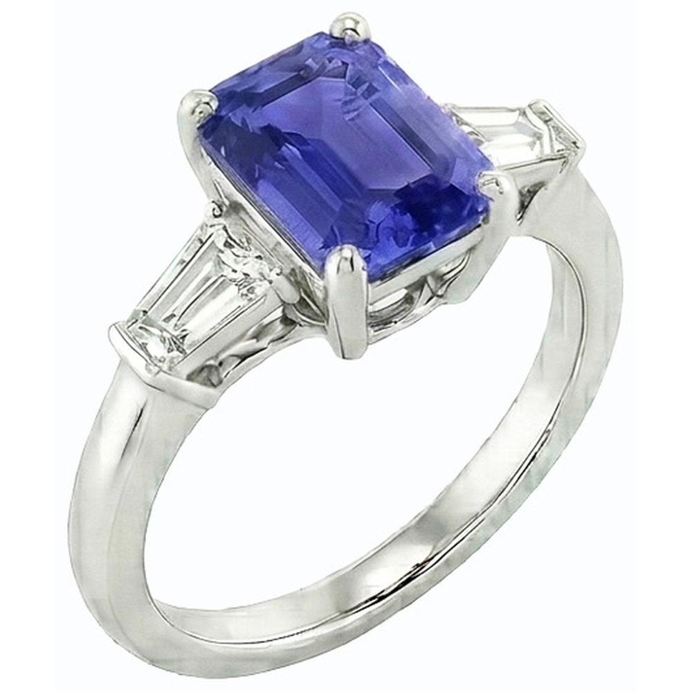 Natural Real ( Not Lab Grown )  Ladies Jewelry Three Stone Emerald Blue Sapphire Ring 2.50 Carats