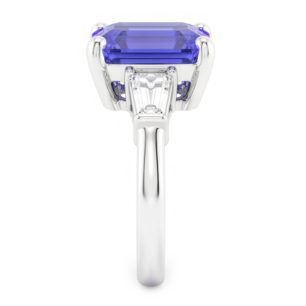 Natural Real ( Not Lab Grown )  Ladies Jewelry Three Stone Emerald Blue Sapphire Ring 2.50 Carats