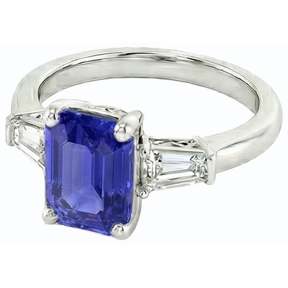Natural Real ( Not Lab Grown )  Ladies Jewelry Three Stone Emerald Blue Sapphire Ring 2.50 Carats