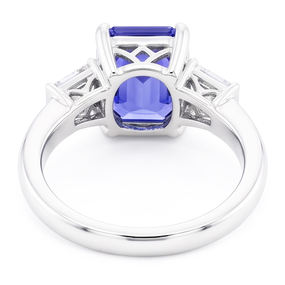 Natural Real ( Not Lab Grown )  Ladies Jewelry Three Stone Emerald Blue Sapphire Ring 2.50 Carats