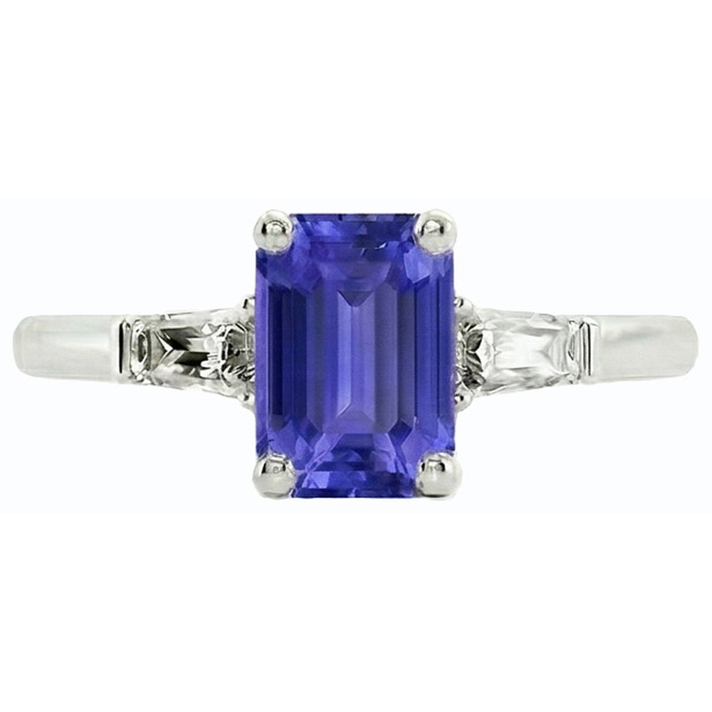 Natural Real ( Not Lab Grown )  Ladies Jewelry Three Stone Emerald Blue Sapphire Ring 2.50 Carats