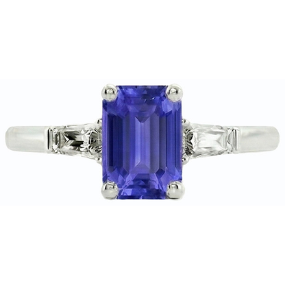 Natural Real ( Not Lab Grown )  Ladies Jewelry Three Stone Emerald Blue Sapphire Ring 2.50 Carats