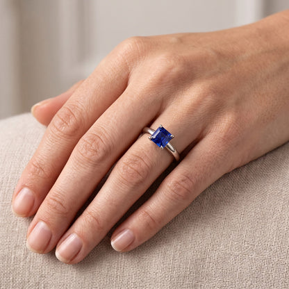 Natural Real ( Not Lab Grown )  Ladies Solitaire Asscher Shaped Ring Blue Sapphire 1.50 Carats