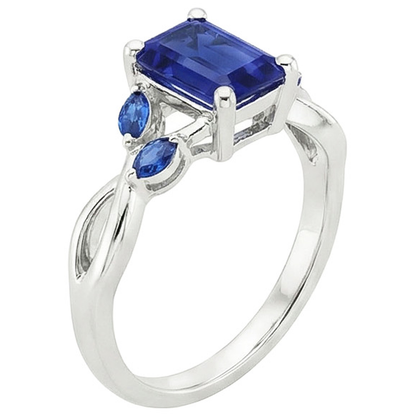 Natural Real ( Not Lab Grown )  Ladies Solitaire Blue Sapphire Ring With Marquise Accents 3.50 Carats