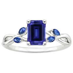 Natural Real ( Not Lab Grown )  Ladies Solitaire Blue Sapphire Ring With Marquise Accents 3.50 Carats