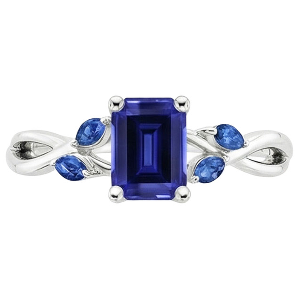 Natural Real ( Not Lab Grown )  Ladies Solitaire Blue Sapphire Ring With Marquise Accents 3.50 Carats