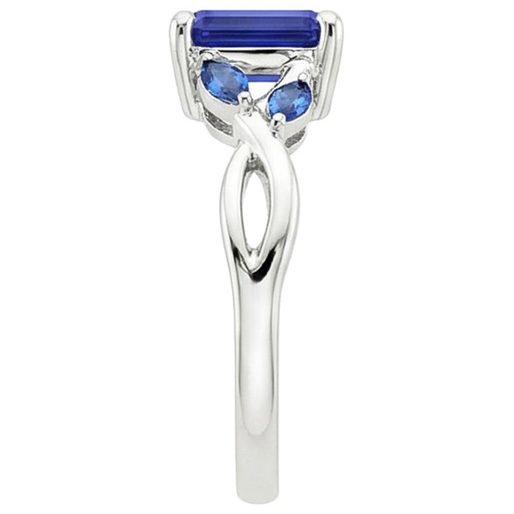 Natural Real ( Not Lab Grown )  Ladies Solitaire Blue Sapphire Ring With Marquise Accents 3.50 Carats