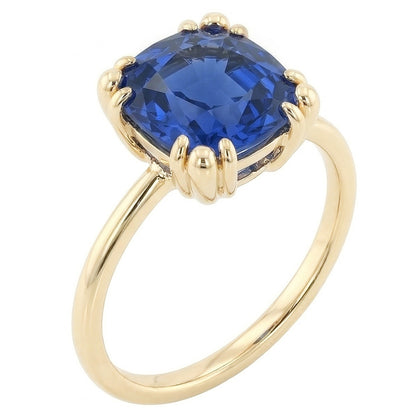 Natural Real ( Not Lab Grown )  Ladies Solitaire Cushion Blue Sapphire Ring 2.50 Carats Triple Prongs