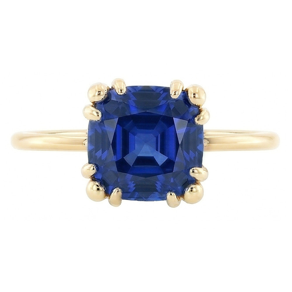Natural Real ( Not Lab Grown )  Ladies Solitaire Cushion Blue Sapphire Ring 2.50 Carats Triple Prongs