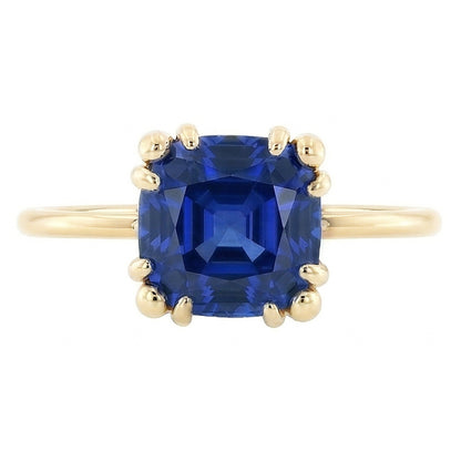 Natural Real ( Not Lab Grown )  Ladies Solitaire Cushion Blue Sapphire Ring 2.50 Carats Triple Prongs