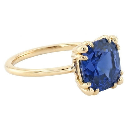 Natural Real ( Not Lab Grown )  Ladies Solitaire Cushion Blue Sapphire Ring 2.50 Carats Triple Prongs