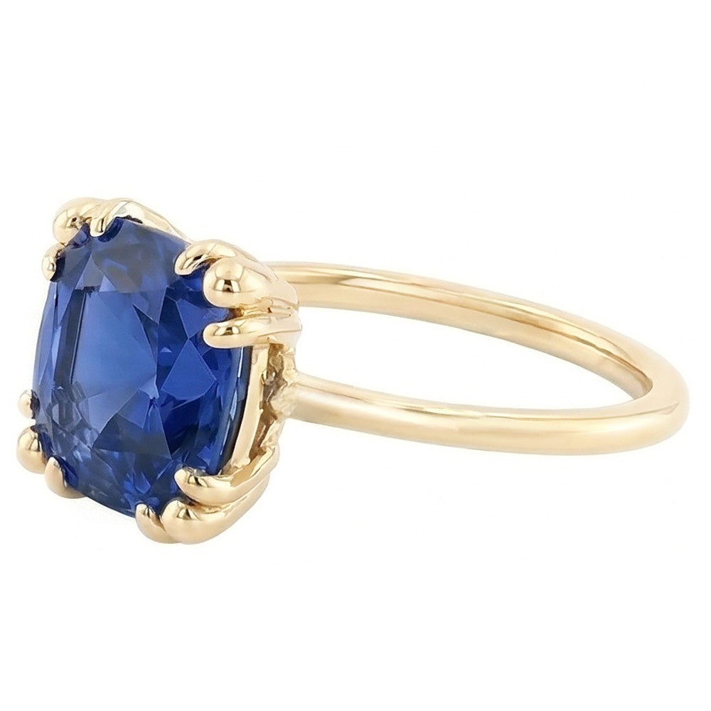 Natural Real ( Not Lab Grown )  Ladies Solitaire Cushion Blue Sapphire Ring 2.50 Carats Triple Prongs