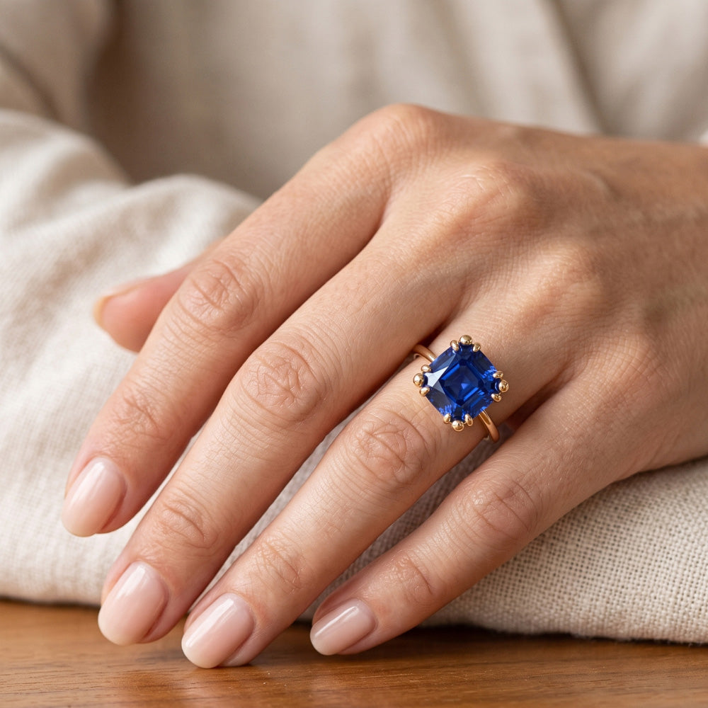 Natural Real ( Not Lab Grown )  Ladies Solitaire Cushion Blue Sapphire Ring 2.50 Carats Triple Prongs