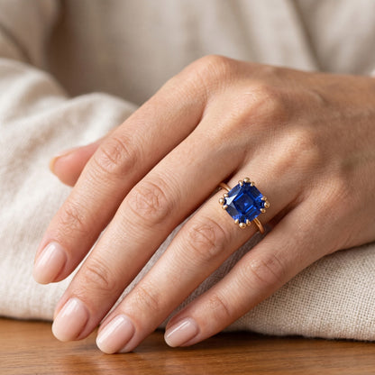 Natural Real ( Not Lab Grown )  Ladies Solitaire Cushion Blue Sapphire Ring 2.50 Carats Triple Prongs