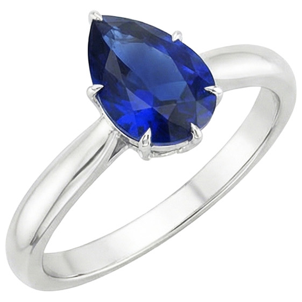 Natural Real ( Not Lab Grown )  Ladies Solitaire Gemstone Ring Pear Ceylon Sapphire 4 Carats