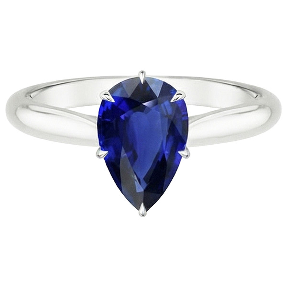 Natural Real ( Not Lab Grown )  Ladies Solitaire Gemstone Ring Pear Ceylon Sapphire 4 Carats