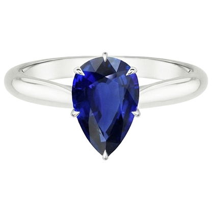 Natural Real ( Not Lab Grown )  Ladies Solitaire Gemstone Ring Pear Ceylon Sapphire 4 Carats