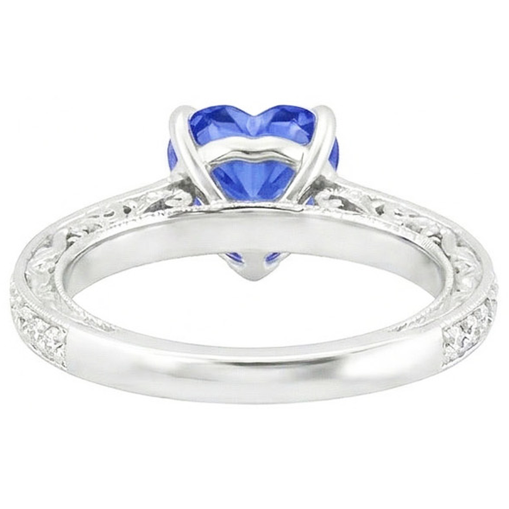 Natural Real ( Not Lab Grown )  Ladies Solitaire Heart Blue Sapphire Ring With Accents 2 Carats