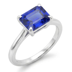 Natural Real ( Not Lab Grown )  Ladies Solitaire Ring 2 Carats Prong Set Emerald Cut Srilanka Sapphire
