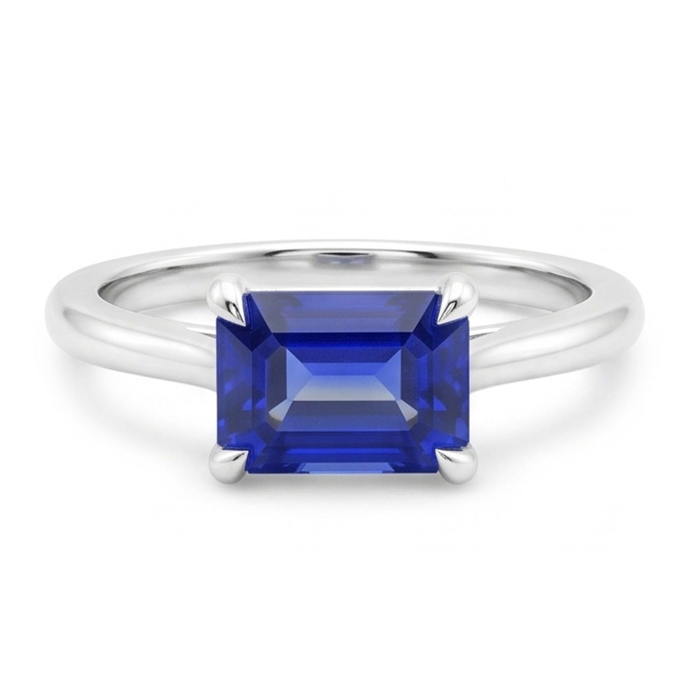 Natural Real ( Not Lab Grown )  Ladies Solitaire Ring 2 Carats Prong Set Emerald Cut Srilanka Sapphire