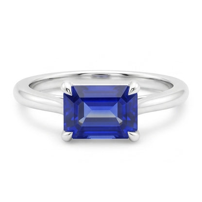 Natural Real ( Not Lab Grown )  Ladies Solitaire Ring 2 Carats Prong Set Emerald Cut Srilanka Sapphire