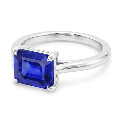 Natural Real ( Not Lab Grown )  Ladies Solitaire Ring 2 Carats Prong Set Emerald Cut Srilanka Sapphire