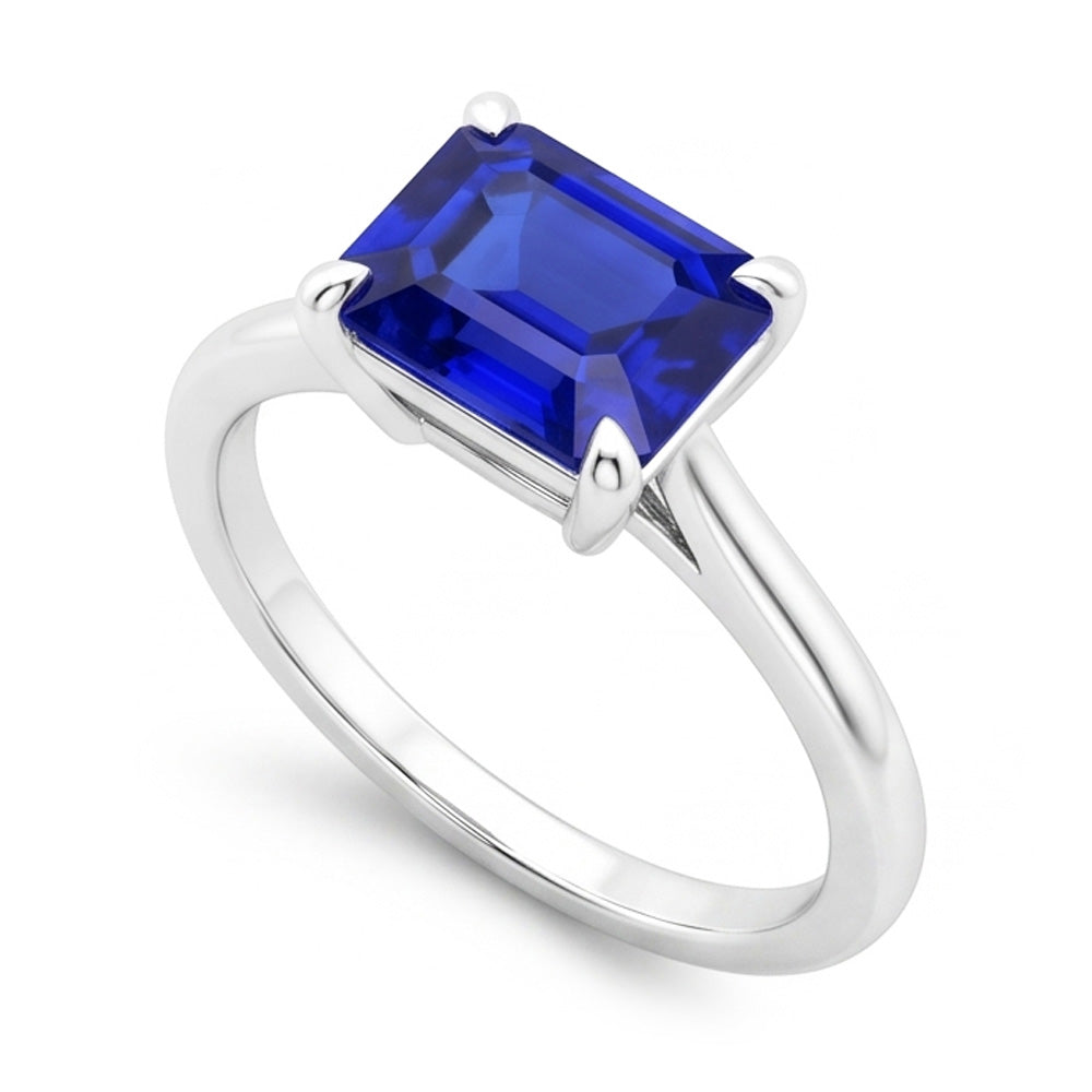 Natural Real ( Not Lab Grown )  Ladies Solitaire Ring 2 Carats Prong Set Emerald Cut Srilanka Sapphire