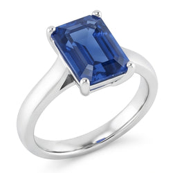 Natural Real ( Not Lab Grown )  Ladies Solitaire Ring Emerald Blue Sapphire 2 Carats 14K White Gold