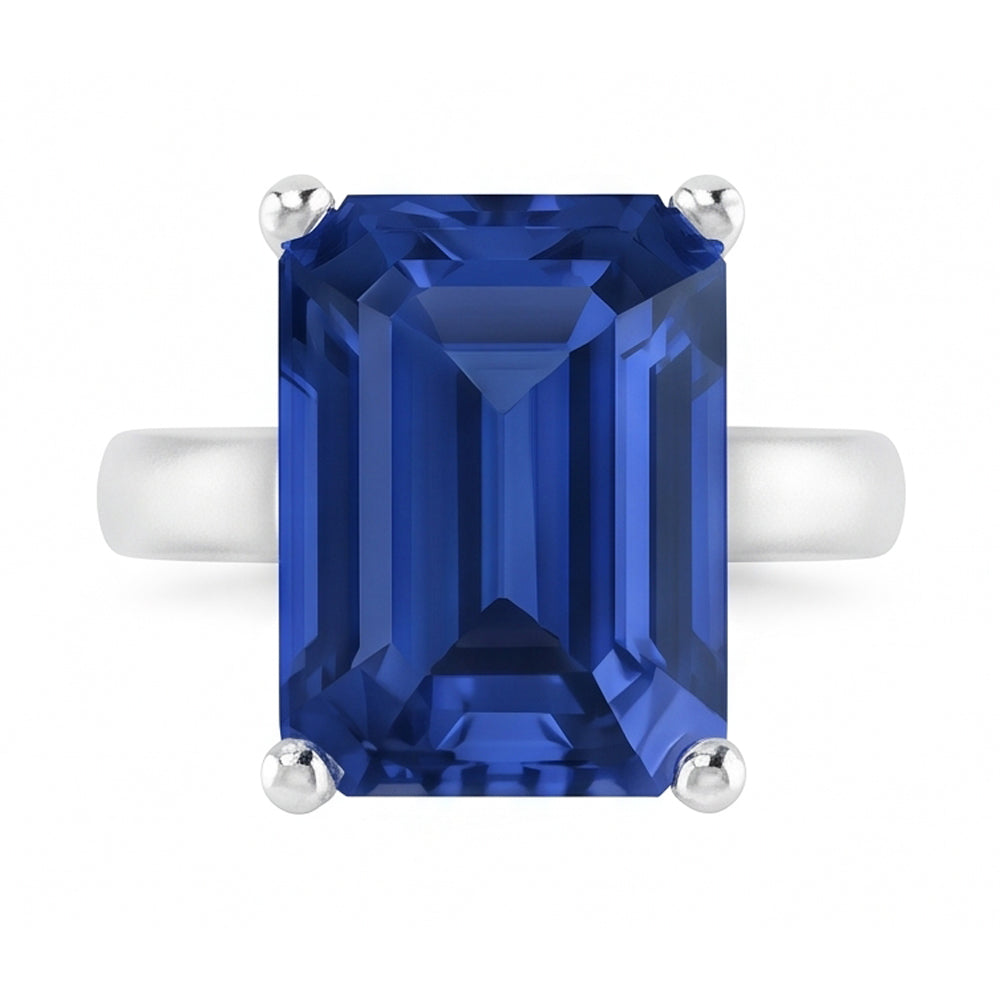 Natural Real ( Not Lab Grown )  Ladies Solitaire Ring Emerald Blue Sapphire 2 Carats 14K White Gold