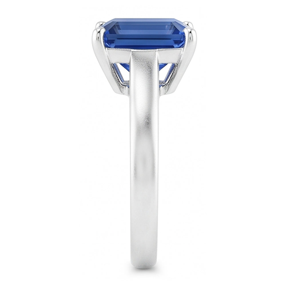 Natural Real ( Not Lab Grown )  Ladies Solitaire Ring Emerald Blue Sapphire 2 Carats 14K White Gold