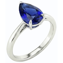 Natural Real ( Not Lab Grown )  Ladies Solitaire Wedding Ring Pear Cut Blue Sapphire 2.50 Carats