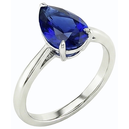 Natural Real ( Not Lab Grown )  Ladies Solitaire Wedding Ring Pear Cut Blue Sapphire 2.50 Carats
