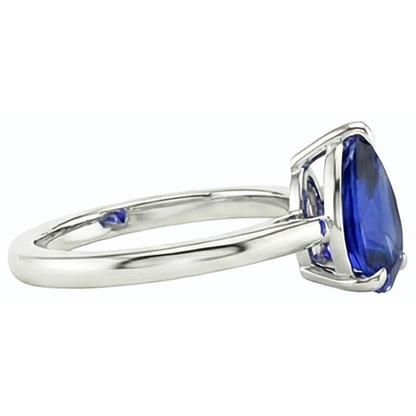 Natural Real ( Not Lab Grown )  Ladies Solitaire Wedding Ring Pear Cut Blue Sapphire 2.50 Carats