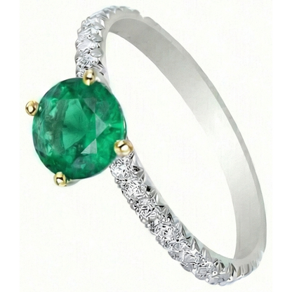Natural Real ( Not Lab Grown ) May Birthstone Green Emerald GIA Ring With Diamonds Round Cut