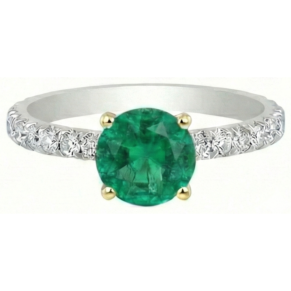 Natural Real ( Not Lab Grown ) May Birthstone Green Emerald GIA Ring With Diamonds Round Cut
