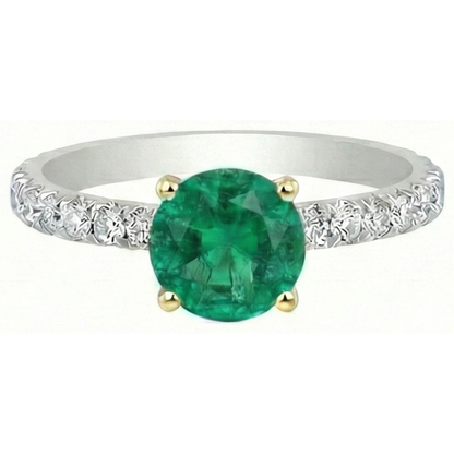 Natural Real ( Not Lab Grown ) May Birthstone Green Emerald GIA Ring With Diamonds Round Cut