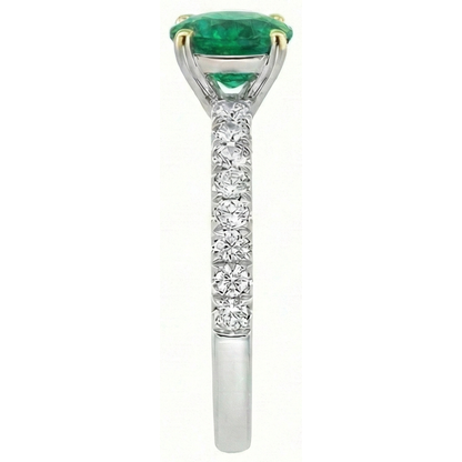 Natural Real ( Not Lab Grown ) May Birthstone Green Emerald GIA Ring With Diamonds Round Cut
