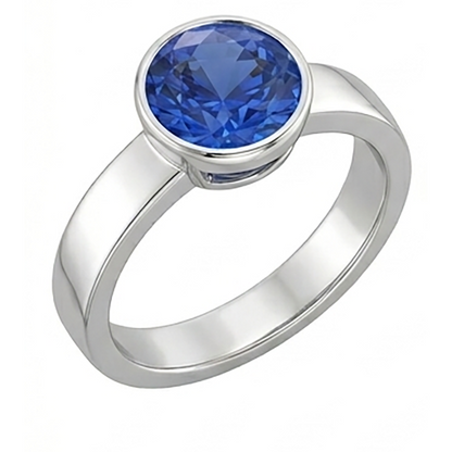 Natural Real ( Not Lab Grown )  Mens Solitaire Ring Bezel Set Round Blue Sapphire 2 Carat Thick Shank