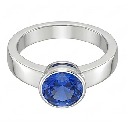 Natural Real ( Not Lab Grown )  Mens Solitaire Ring Bezel Set Round Blue Sapphire 2 Carat Thick Shank