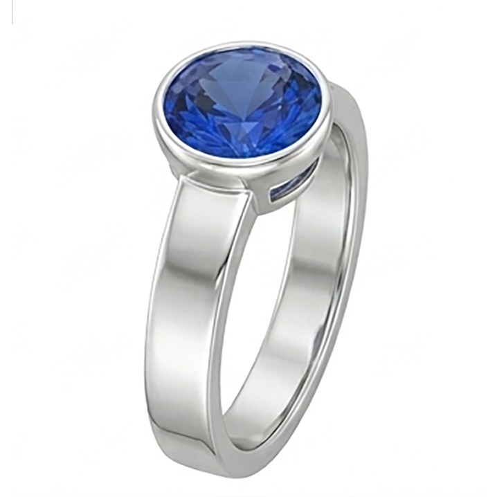 Natural Real ( Not Lab Grown )  Mens Solitaire Ring Bezel Set Round Blue Sapphire 2 Carat Thick Shank