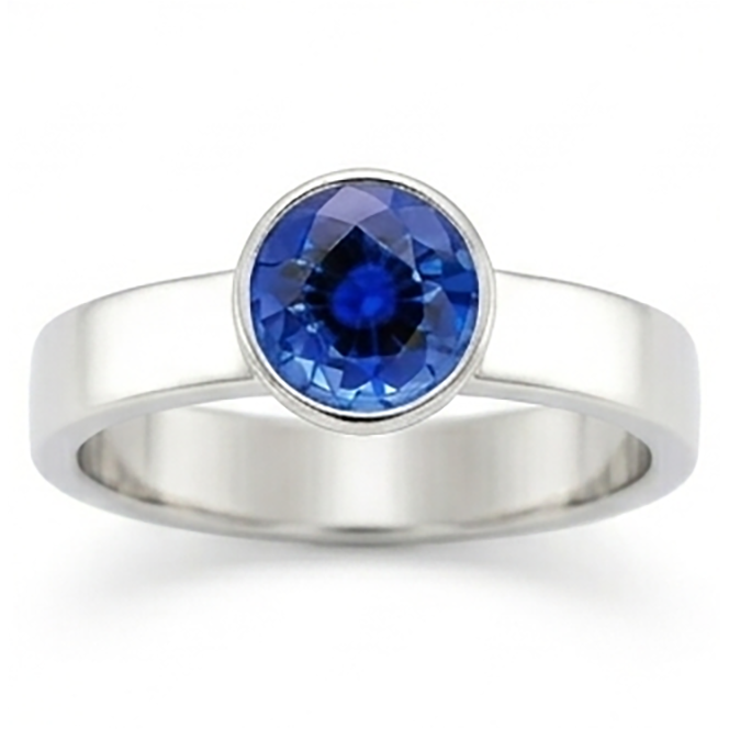 Natural Real ( Not Lab Grown )  Mens Solitaire Ring Bezel Set Round Blue Sapphire 2 Carat Thick Shank