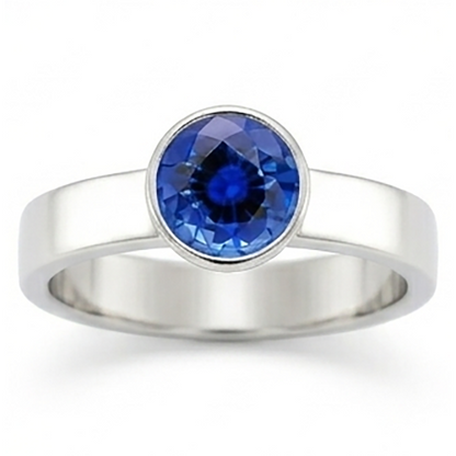 Natural Real ( Not Lab Grown )  Mens Solitaire Ring Bezel Set Round Blue Sapphire 2 Carat Thick Shank