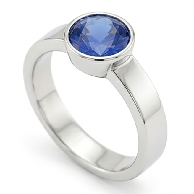 Natural Real ( Not Lab Grown )  Mens Solitaire Ring Bezel Set Round Blue Sapphire 2 Carat Thick Shank